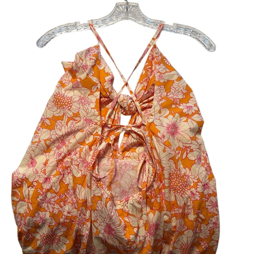 J. Crew Tie Front Cotton Poplin Orange Floral Midi Dress S Vacation Summer NWT